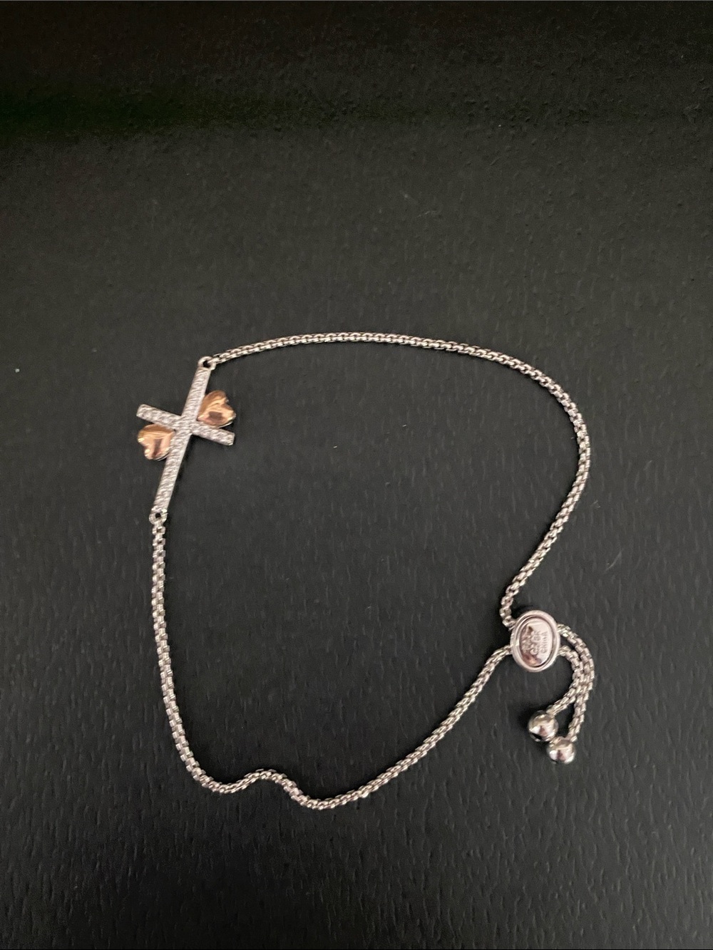 Chaps Two-Tone Cross Bracelet - Silver and Rose Gold Accents
